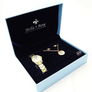 Bella & Rose Gold-Tone Watch & Starfish Necklace & Earrings Jewelry Set NIB‎